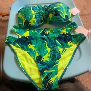 Xhilaration 2 pc Bikini Green Hi Waist Floral
